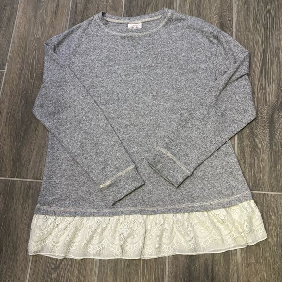 Knox Rose Tops - Knox Rose Heather Gray Knit Tunic Top Lace Trim Size S
